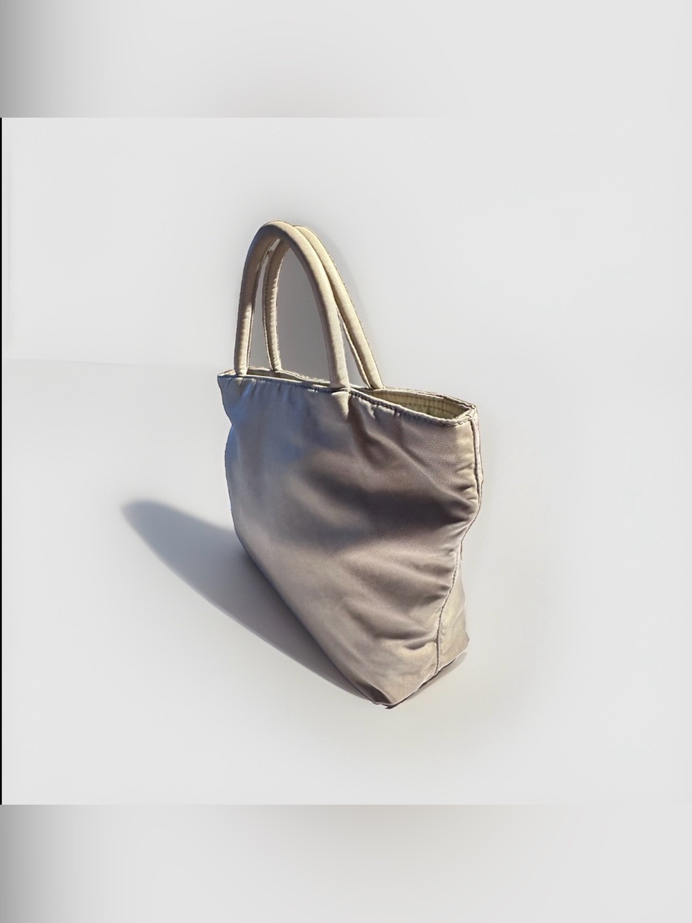 Authentic PRADA Tessuto Nylon Mini Tote Handbag Beige Triangle Italy - Picture 5 of 10